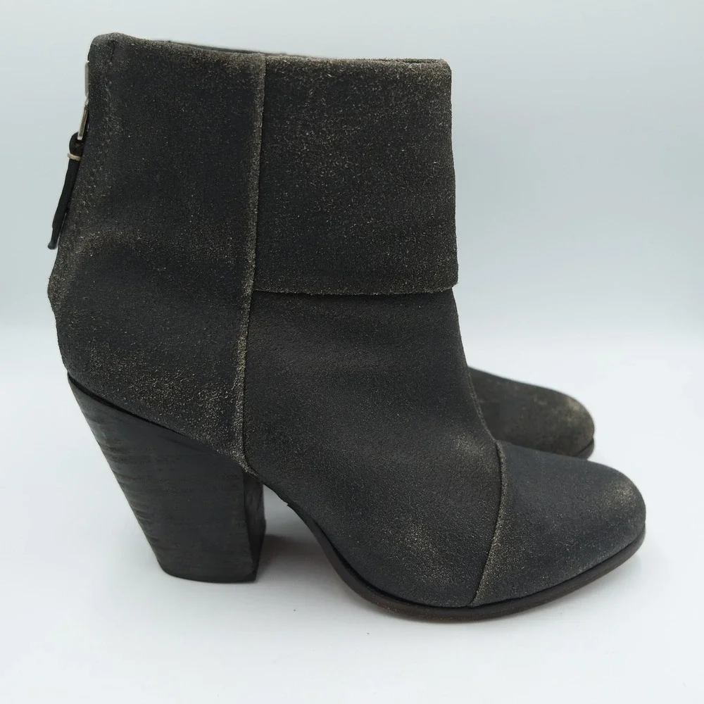 Rag & Bone Newbury Ankle Boots Distressed Black Grey Suede Size 39 US 8.5